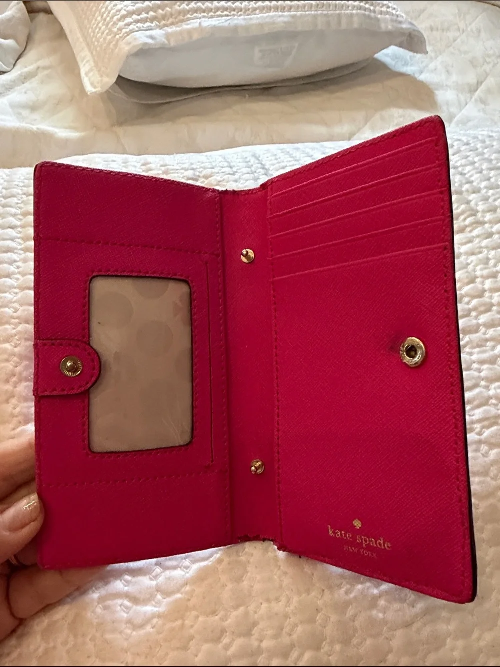 kate spade Hot Pink Saffiano Leather Trifold Wallet
